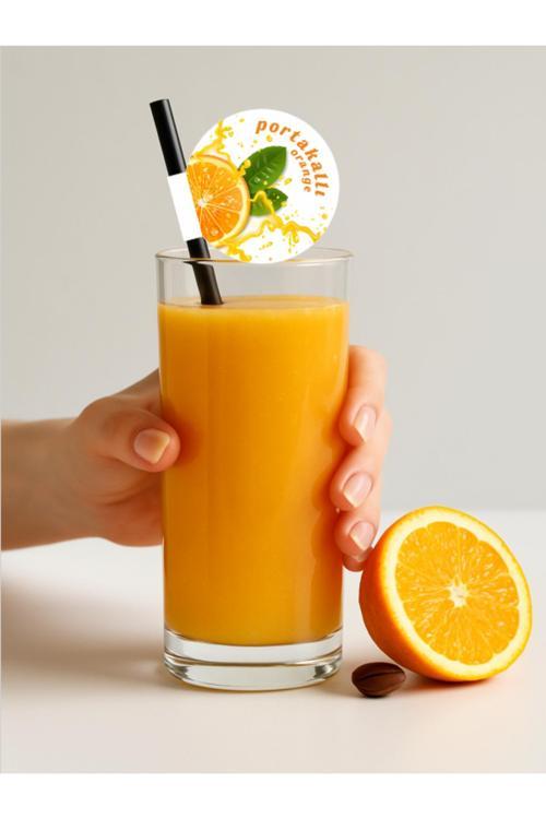 Portakallı Bayraklı Pipet 21,5 Cm Siyah Pipet , 8Mm Kalınlık , 20 Adet