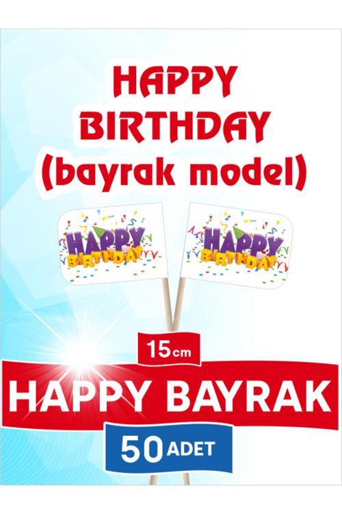 15 Cm - 50 Adet - Happy Birthday Bayrak Model Doğum Günü Pasta Kürdanı