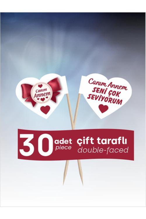 Anneler Gününe Özel Sunumlarınız İçin Canım Annem Seni Çok Seviyorum Yazılı Kürdanlar 10Cm 30 Adet