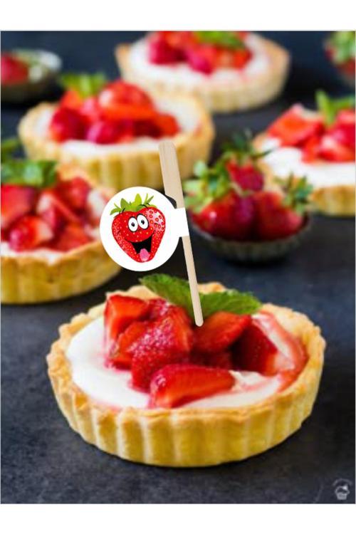 🍓 Çilek Bayraklı Yassı Kürdan – Waffle, Meyve Ve Tatlı Sunumları Için Tatlı Bir Dokunuş