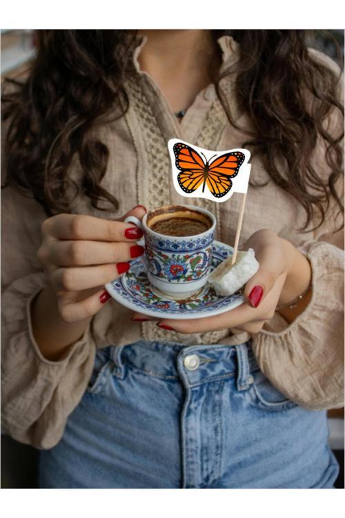 Kral Kelebek Baskılı Yemek Kürdanı. Atıştırmalık Yemeklerinizi Süsleyeceğiniz Kürdan 10 Cm 30 Adet