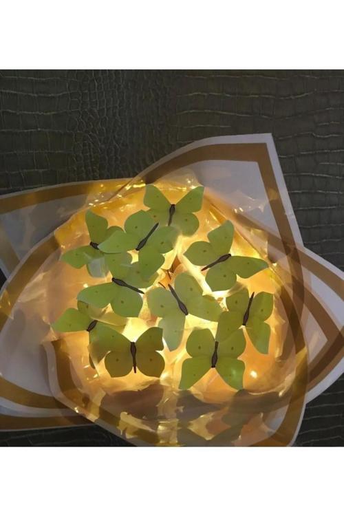 Led Işıklı Sarı Kelebek Çiçek Buketi