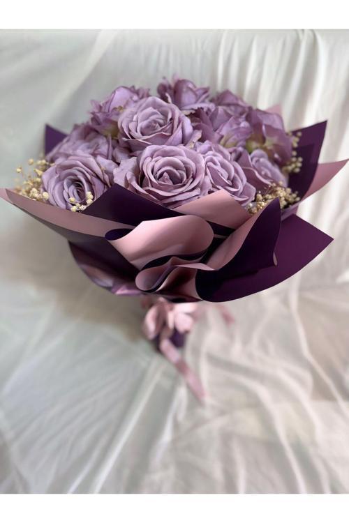 Sevgiliye Hediye Lila Yapay Gül Buketi