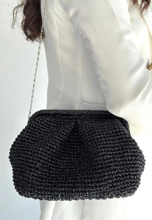 Froy Siyah Parlak Örgü Çanta