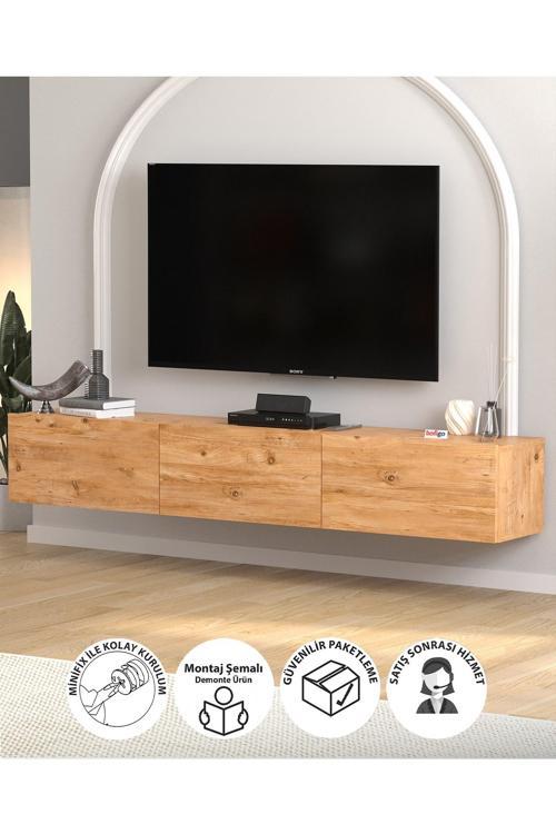 TV Ünitesi TV Sehpası Düşer Kapaklı Tv Ünitesi Televizyon Sehpası 180 Cm Marvel Çam