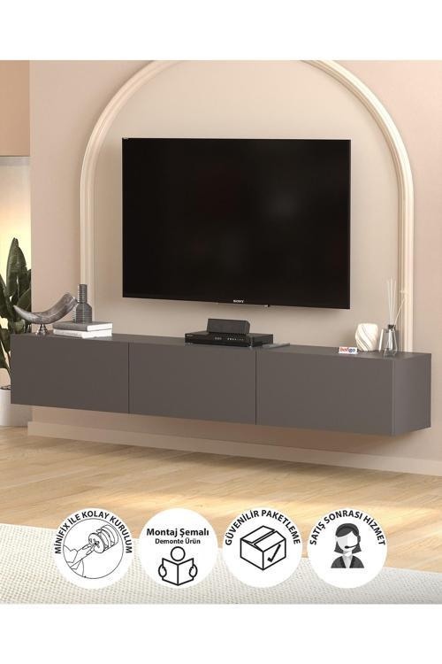 TV Ünitesi TV Sehpası Düşer Kapaklı Tv Ünitesi Televizyon Sehpası 180 Cm Marvel Antrasit