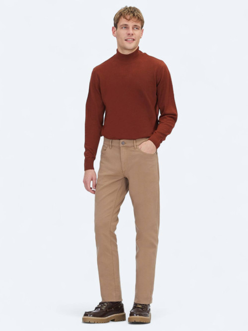 Vizon Dokuma Slim Fit Casual Pamuk Karışımlı Pantolon