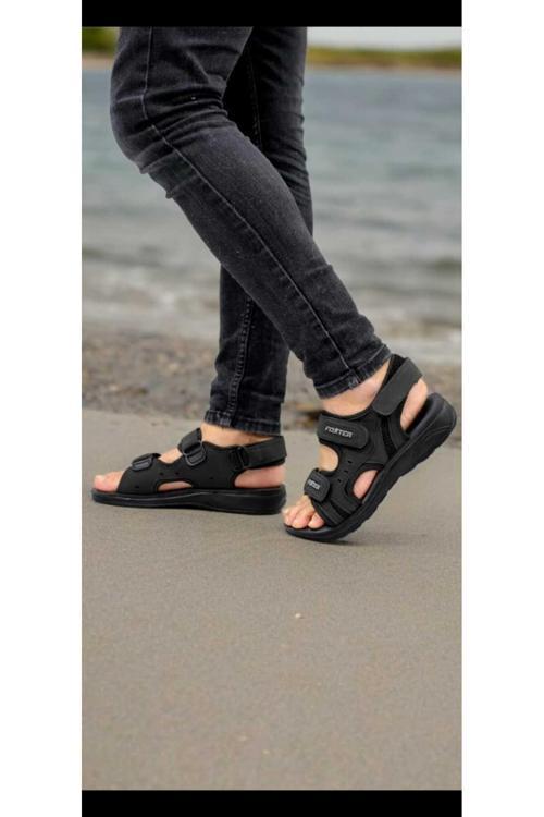 Siyah Sport Anatomik Dikişli Erkek Sandalet