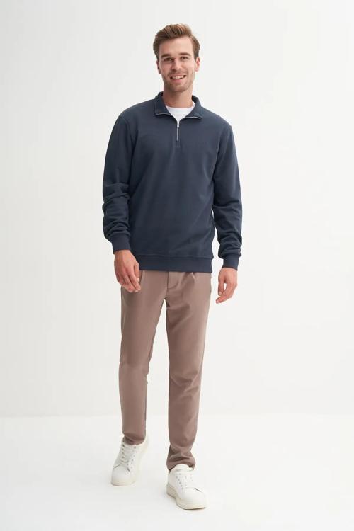 Regular Fit Dik Yaka Mevsimlik 3 İplik Sweatshirt-53470