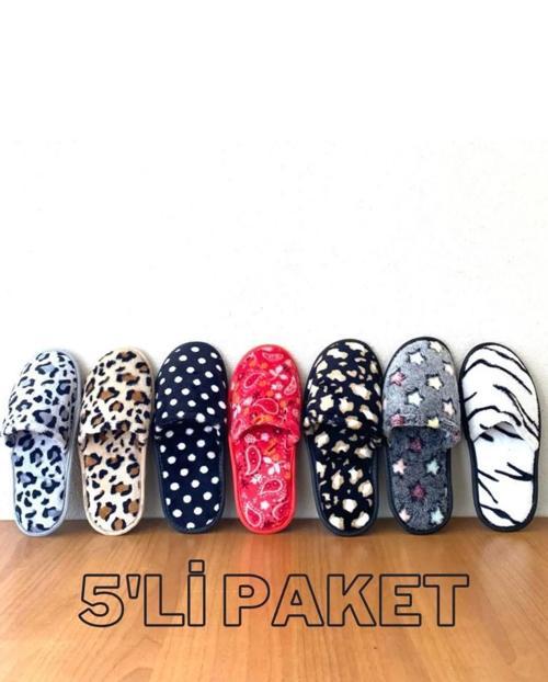 5'li Ev Terliği Çeyiz Terliği Kışlık Terlik Ses Yapmaz Hafif Taban Taban 5'li Ev Terliği