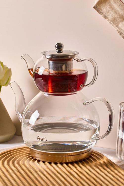 Mutfaksultani Keyf-İ Ala Indüksiyon Tabanlı Borosilikat Cam Çaydanlık Takımı 500 Ml Demlik 1800 Ml Suluk