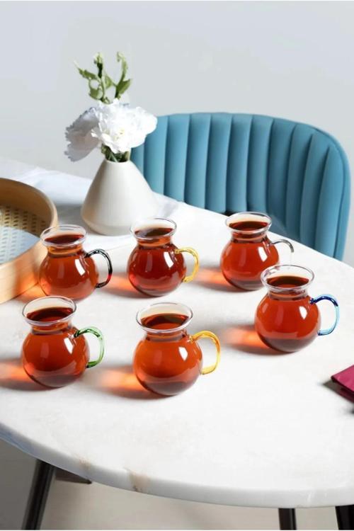 Mutfaksultani 6'Lı Keyfi Ala Borosilikat Cam Kulplu Çay Bardağı 180Ml Bardak