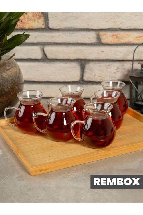 Mutfaksultani 6'Lı Keyfi Ala Borosilikat Cam Kulplu Çay Bardağı 210Ml Bardak 6'Lı