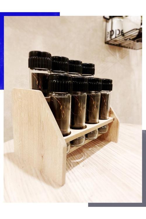 Ome Lıfe 8 Li Baharat Takımı Ahşap Stantlı Tuzluk Biberlik Seti Baharatlık Siyah Düz Kapak