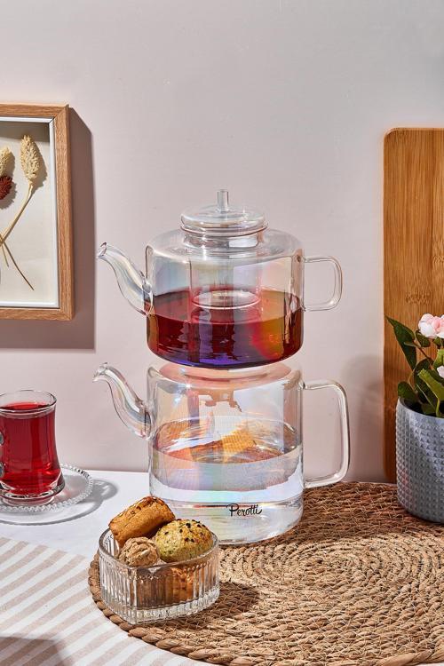 Muba Consept Tobby Luster Borosilikat Çaydanlık Seti 1.1 Lt Demlik 1.75Lt Suluk