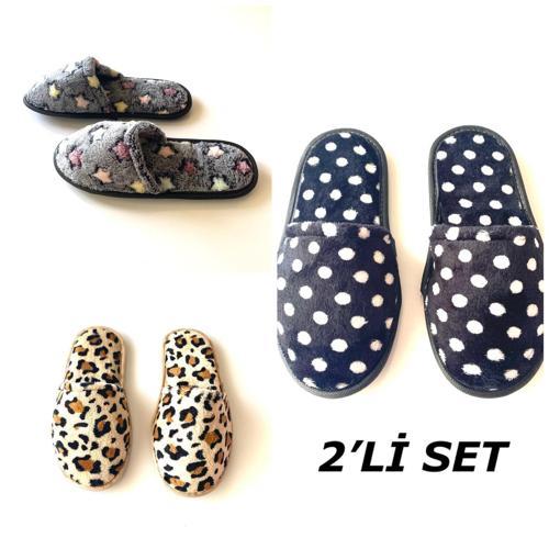 Kadın Ev Terliği 2 Çift Çeyiz Terliği Kışlık Terlik Ses Yapmaz Hafif Taban Terlik