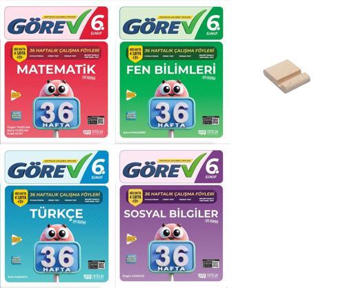 Nitelik 6. Sınıf Matematik Fen Türkçe Sosyal 36 Haftalık Görev Föyleri 4lü Set + Telefon Standı