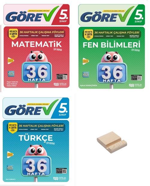 Nitelik 5. Sınıf Matematik Fen ve Türkçe 36 Haftalık Ders Föyleri 3lü Set + Telefon Standı