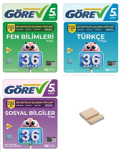 Nitelik 5. Sınıf Fen Türkçe ve Sosyal 36 Haftalık Görev Föyleri 3lü Set + Telefon Standı