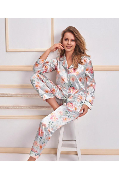 Kadın 5654 Boydan Düğmeli Çeyizlik Pijama Takım Saten