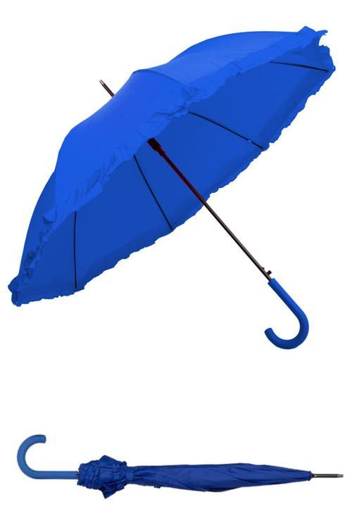 Baston Tip Rüzgara Dayanıklı 8 Fiber Telli Kadın Şemsiye Mavi 10132A