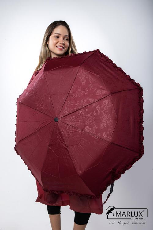 Bordo Gizli Çiçek Desenli Tam Otomatik Kadın Şemsiye M21MAR5246LR002