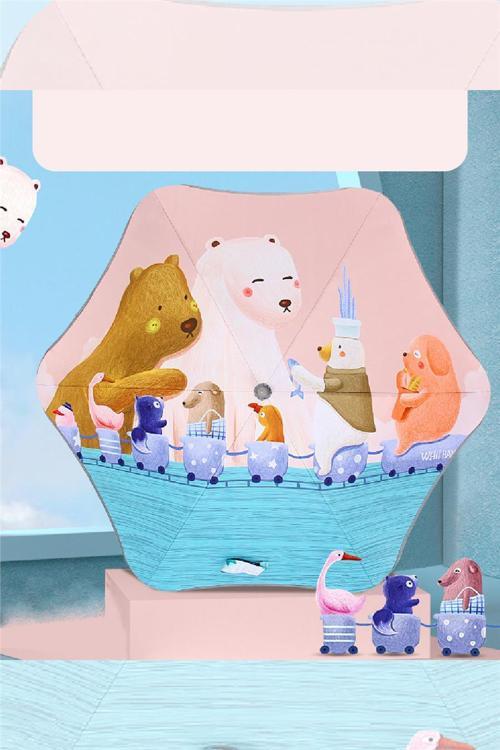 6 Fiber Telli Kız Çocuk Şemsiye Sevmli Hayvanlar Desenli Rüzgara Dayanıklı Kız Çocuk Şemsiyesi 1099GRLR05