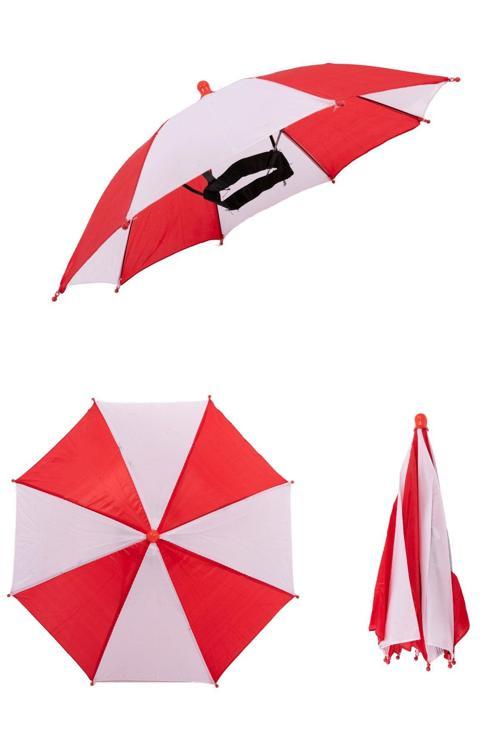 Kafaya Takılan Şapka Şemsiye Gölgelik Plaj Yazlık Kafa Şemsiyesi Kırmızı Beyaz KAFASEMS001RW