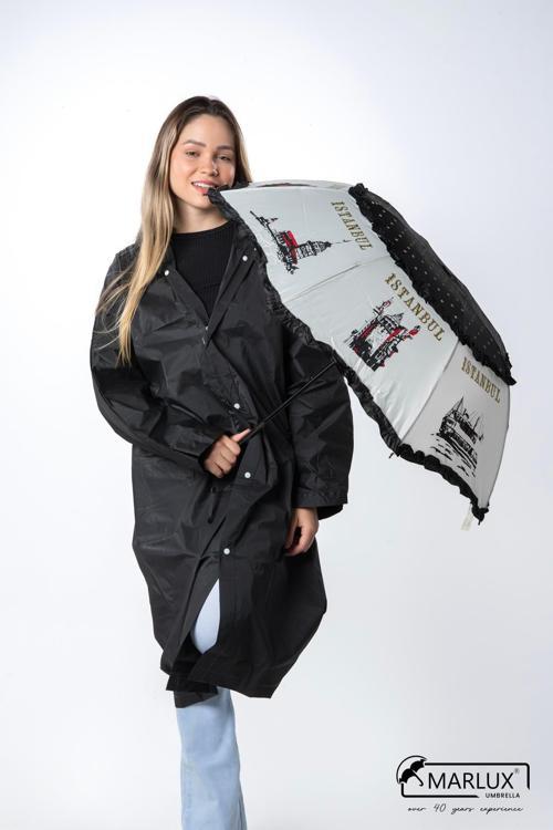 İstanbul Figürlü Siyah Kadın Şemsiyesi M21MAR109R002