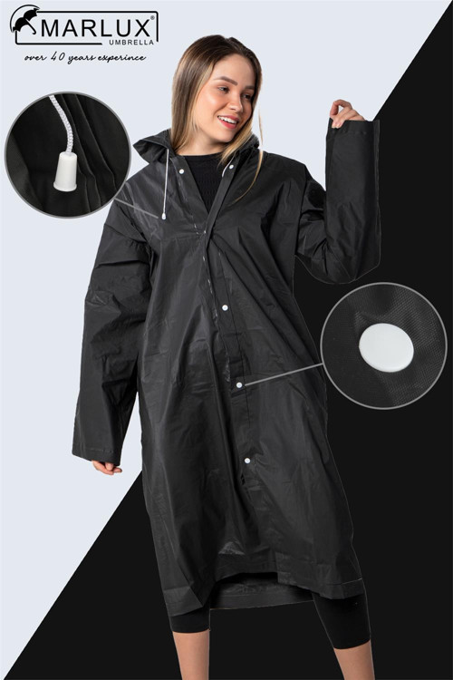 Unisex Su Rüzgar Geçirmez Kapüşonlu Beyaz Çıtçıt Düğme Eva Siyah Beyaz Yağmurluk 24MRLXYGM