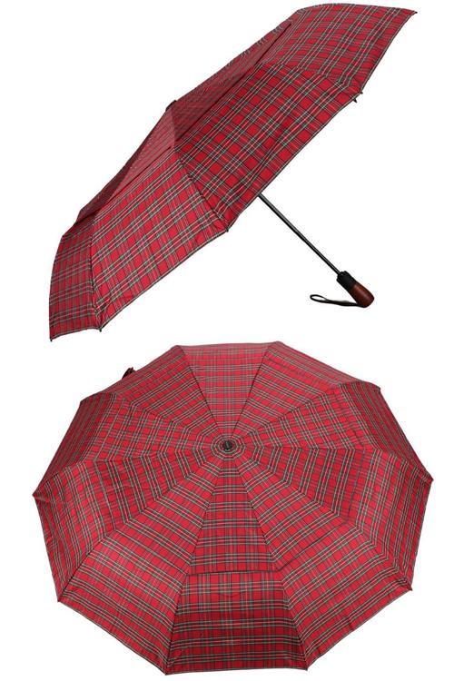 Ekstra Güçlendirilmiş Tam Otomatik Ahşap Sap Rüzgar Şemsiyesi 10 Fiber Tel Kırmızı MPR2012E