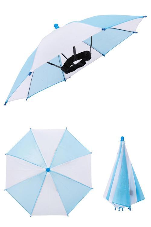 Kafaya Takılan Şapka Şemsiye Gölgelik Plaj Yazlık Kafa Şemsiyesi Açık Mavi Beyaz KAFASEMS001MB