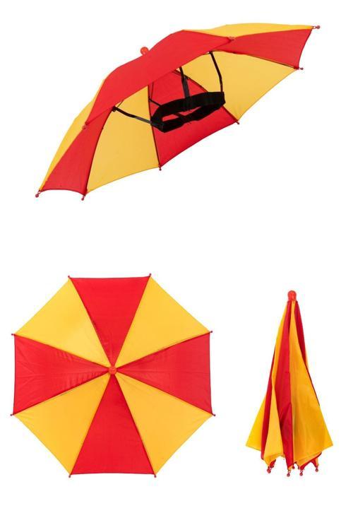 Kafaya Takılan Şapka Şemsiye Gölgelik Plaj Yazlık Kafa Şemsiyesi Sarı Kırmızı KAFASEMS001SK