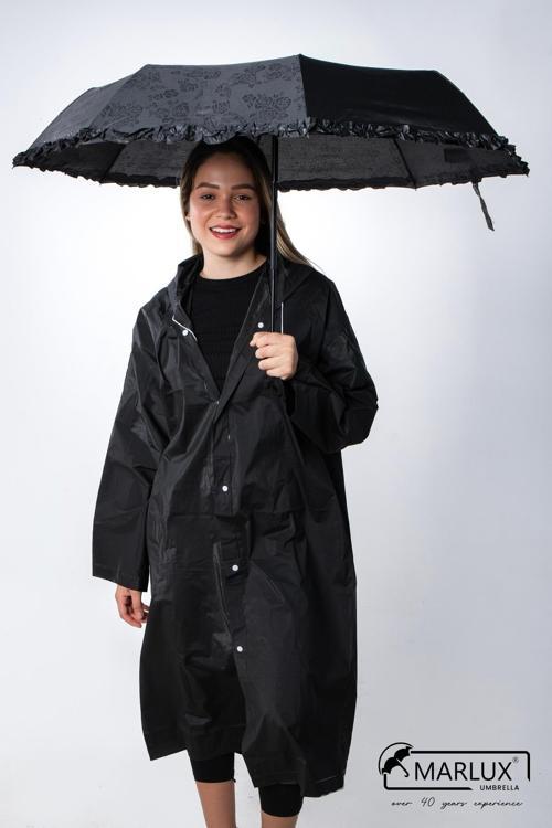 Siyah  Gizli Çiçek Desenli Tam Otomatik Kadın Şemsiye M21MAR5246LR001