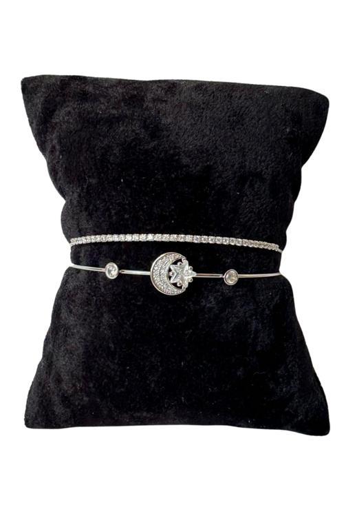 - Melik 9215 Zirkon Taşlı Ay Yıldız ve Su Yolu Model Bileklik