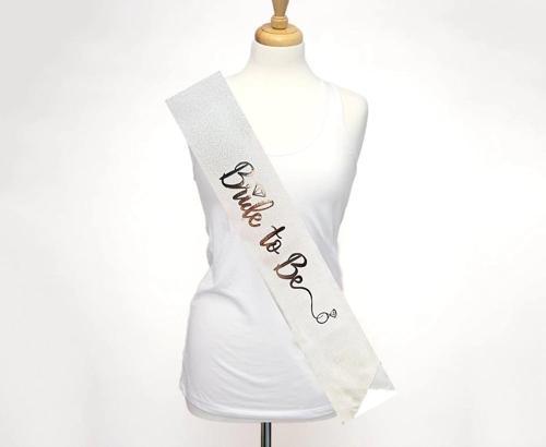 Beyaz Üzeri Gümüş İtalik Alyanslı Bride To Be Yazılı Simli Işıltılı Kuşak Kemer 10 cm Genişlik