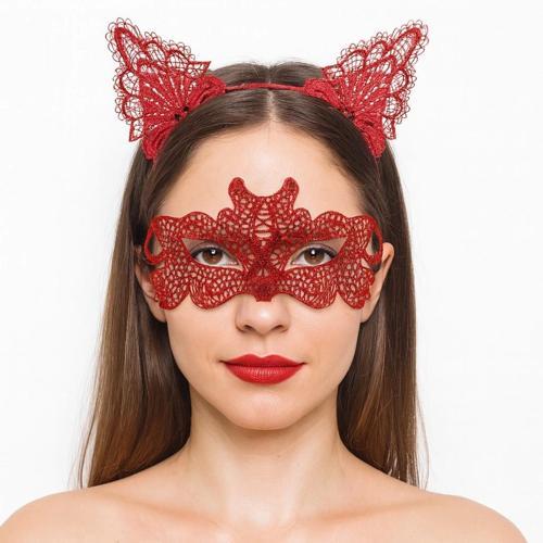 Ateş Kırmızısı Dantel Taç ve Maske Seti 10 No