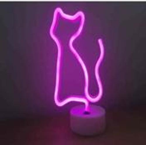 Neon Işıklı Kedi Lamba USB+Pil Dekoratif Aydınlatma
