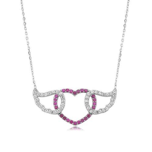 925 Ayar Gümüş Kanatlı Kalp Kadın Gümüş Kolye