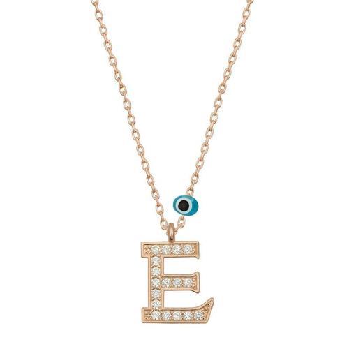925 Ayar Gümüş Nazar Rose E Harfi Kadın Gümüş Kolye