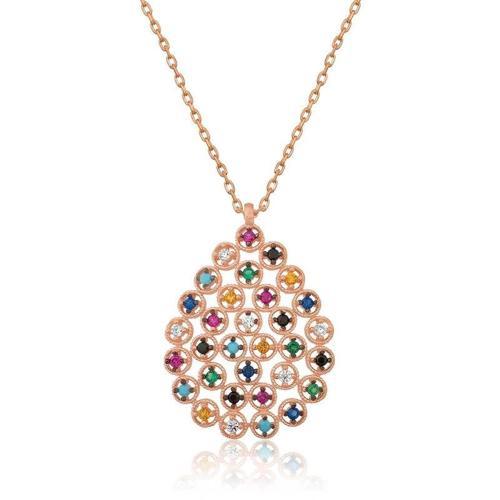 925 Ayar Gümüş Renkli Taşlı Damla Kadın Gümüş Kolye