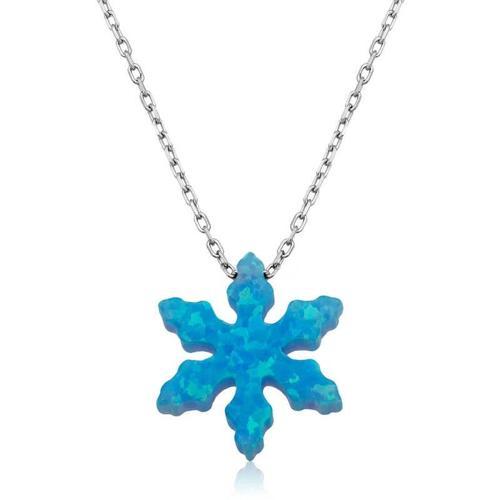 925 Ayar Gümüş Mavi Opal Taş Kar Tanesi Kadın Gümüş Kolye