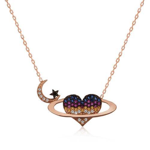 925 Ayar Gümüş Kalpli Gezegen Kadın Gümüş Kolye