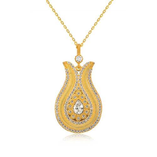 925 Ayar Gümüş Damla Taşlı Lale Kadın Gümüş Kolye