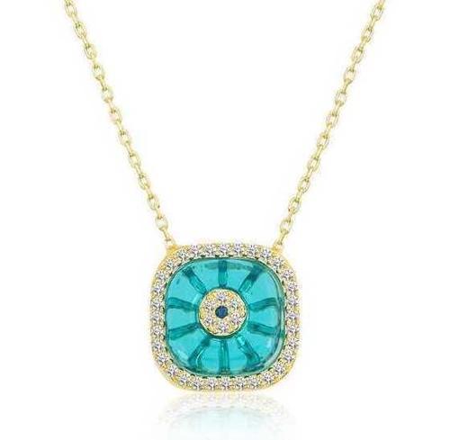 Gümüş Gold Kare Camgöz Nazar Bayan Kolye