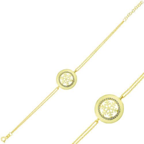 925 Ayar Gümüş Gold Kar Tanesi Bileklik