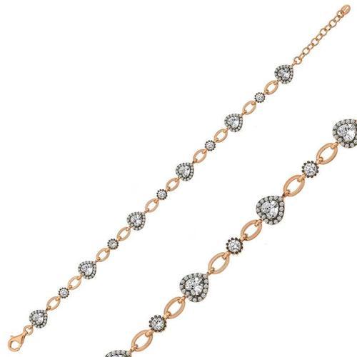 925 Ayar Gümüş Rose Kalpler Bileklik