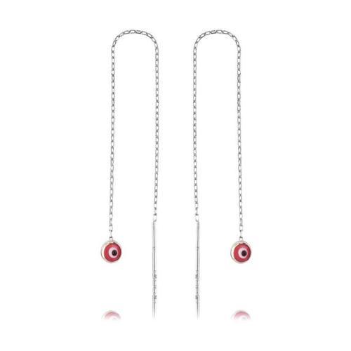 925 Ayar Gümüş Zincirli Pembe Nazar Küpe