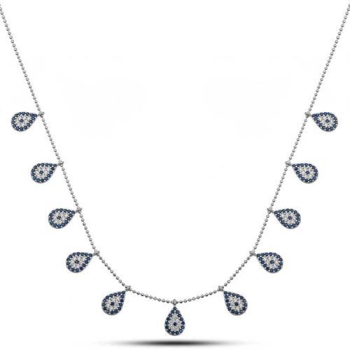 925 Ayar Gümüş Damla Nazarlı Şans Kadın Gümüş Kolye