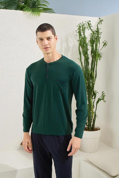 MDB Kocabey 9220 Erkek Midi Yaka Uzun Kol Pijama Takım